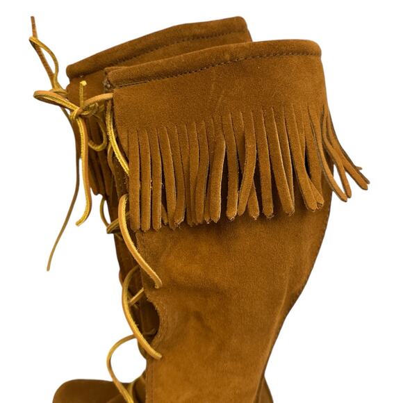 Minnetonka Women's Tall Front Lace Up Knee High Moccasin Boots Size 8 Fringe - Picture 7 of 8